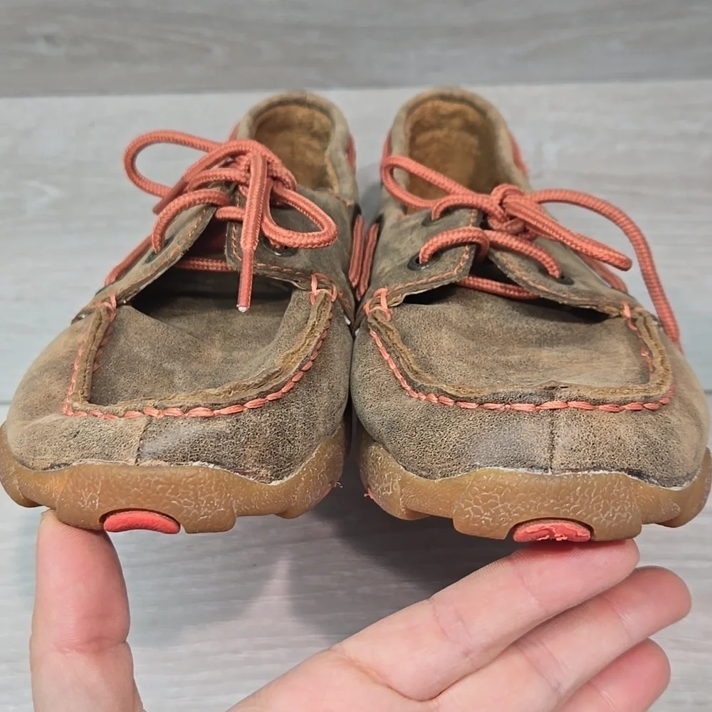 Twisted X Kids Girls SMUYDM09 Brown Leather Boat Moccasin Driving Shoes Sz 3.5M